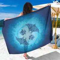 Hawaii Quilt Inspired Collection Aloha Sea Sarong Manta Ray and Turtles LT7 One Size 44 x 66 inches Cerulean - Polynesian Pride