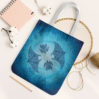 Hawaii Quilt Inspired Collection Aloha Sea Tote Bag Manta Ray and Turtles LT7 White Strap One Size Cerulean - Polynesian Pride