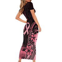 Polynesian Family Matching Short Sleeve Bodycon Dress and Hawaiian Shirt Breast Cancer RIbbon Butterfly Mix Plumeria Curves Pink LT7 - Polynesian Pride