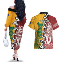 Mate Ma'a Tonga Vs Australia Rugby Personalized Couples Matching Off The Shoulder Long Sleeve Dress and Hawaiian Shirt Special Mascots LT7 - Polynesian Pride