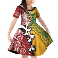 Mate Ma'a Tonga Vs Australia Rugby Personalized Family Matching Off Shoulder Short Dress and Hawaiian Shirt Special Mascots LT7 Daughter's Dress Colorful - Polynesian Pride