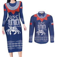 Queen Salote College 100 Years Anniversary Personalized Couples Matching Long Sleeve Bodycon Dress and Long Sleeve Button Shirt Tonga QSC Royal Blue LT7 Royal Blue - Polynesian Pride