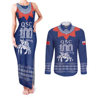 Queen Salote College 100 Years Anniversary Personalized Couples Matching Tank Maxi Dress and Long Sleeve Button Shirt Tonga QSC Royal Blue LT7 Royal Blue - Polynesian Pride