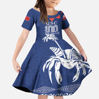 Queen Salote College 100 Years Anniversary Personalized Family Matching Off The Shoulder Long Sleeve Dress and Hawaiian Shirt Tonga QSC Royal Blue LT7 Daughter's Dress Royal Blue - Polynesian Pride