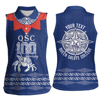 Queen Salote College 100 Years Anniversary Personalized Women Sleeveless Polo Shirt Tonga QSC Royal Blue LT7 - Polynesian Pride