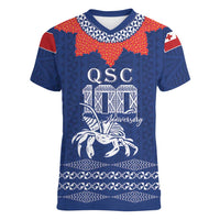 Queen Salote College 100 Years Anniversary Personalized Women V-Neck T-Shirt Tonga QSC Royal Blue LT7 Female Royal Blue - Polynesian Pride