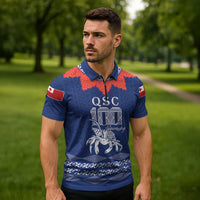 Queen Salote College 100 Years Anniversary Personalized Zipper Polo Shirt Tonga QSC Royal Blue - Polynesian Pride