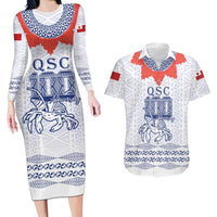 Queen Salote College 100 Years Anniversary Personalized Couples Matching Long Sleeve Bodycon Dress and Hawaiian Shirt Tonga QSC White LT7 White - Polynesian Pride