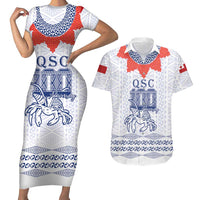 Queen Salote College 100 Years Anniversary Personalized Couples Matching Short Sleeve Bodycon Dress and Hawaiian Shirt Tonga QSC White LT7 White - Polynesian Pride
