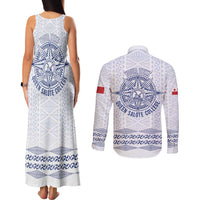 Queen Salote College 100 Years Anniversary Personalized Couples Matching Tank Maxi Dress and Long Sleeve Button Shirt Tonga QSC White LT7 - Polynesian Pride