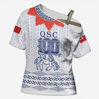 Queen Salote College 100 Years Anniversary Personalized Cross Shoulder Shirt Tonga QSC White - Polynesian Pride