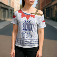 Queen Salote College 100 Years Anniversary Personalized Cross Shoulder Shirt Tonga QSC White - Polynesian Pride