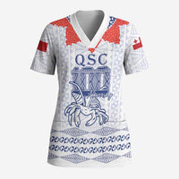 Queen Salote College 100 Years Anniversary Personalized Scrub Top Tonga QSC White LT7 Adult White - Polynesian Pride