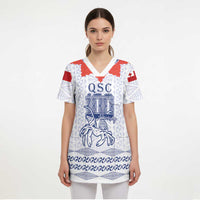 Queen Salote College 100 Years Anniversary Personalized Scrub Top Tonga QSC White LT7 - Polynesian Pride