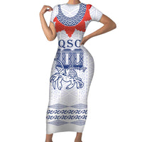 Queen Salote College 100 Years Anniversary Personalized Short Sleeve Bodycon Dress Tonga QSC White - Polynesian Pride