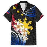 Personalised Philippines Tribal Family Matching Off Shoulder Maxi Dress and Hawaiian Shirt Mix Plumeria - Flag Colors LT7 Dad's Shirt - Short Sleeve Black - Polynesian Pride