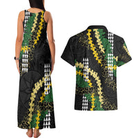 Hawaii Aloha Kakau Couples Matching Tank Maxi Dress and Hawaiian Shirt Puakenikeni and Maile Lei Twist LT7 - Polynesian Pride