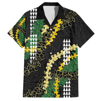 Hawaii Aloha Kakau Family Matching Puletasi and Hawaiian Shirt Puakenikeni and Maile Lei Twist LT7 Dad's Shirt - Short Sleeve Black - Polynesian Pride
