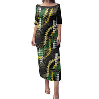 Hawaii Aloha Kakau Family Matching Puletasi and Hawaiian Shirt Puakenikeni and Maile Lei Twist LT7 Mom's Dress Black - Polynesian Pride