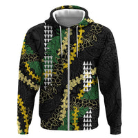 Hawaii Aloha Kakau Hoodie Puakenikeni and Maile Lei Twist LT7 Zip Hoodie Black - Polynesian Pride