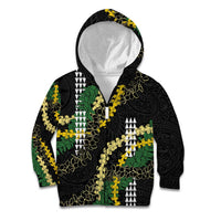 Hawaii Aloha Kakau Kid Hoodie Puakenikeni and Maile Lei Twist LT7 Zip Hoodie Black - Polynesian Pride