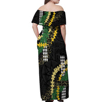 Hawaii Aloha Kakau Off Shoulder Maxi Dress Puakenikeni and Maile Lei Twist LT7 - Polynesian Pride