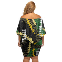 Hawaii Aloha Kakau Off Shoulder Short Dress Puakenikeni and Maile Lei Twist LT7 - Polynesian Pride