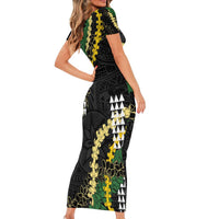 Hawaii Aloha Kakau Short Sleeve Bodycon Dress Puakenikeni and Maile Lei Twist LT7 - Polynesian Pride