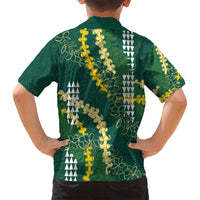 Hawaii Aloha Kakau Family Matching Long Sleeve Bodycon Dress and Hawaiian Shirt Green Puakenikeni and Maile Lei Twist LT7 - Polynesian Pride