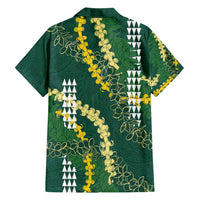 Hawaii Aloha Kakau Family Matching Long Sleeve Bodycon Dress and Hawaiian Shirt Green Puakenikeni and Maile Lei Twist LT7 - Polynesian Pride