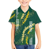 Hawaii Aloha Kakau Family Matching Long Sleeve Bodycon Dress and Hawaiian Shirt Green Puakenikeni and Maile Lei Twist LT7 Son's Shirt Green - Polynesian Pride