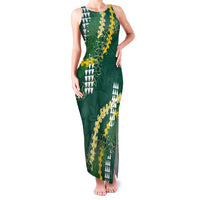 Hawaii Aloha Kakau Family Matching Tank Maxi Dress and Hawaiian Shirt Green Puakenikeni and Maile Lei Twist LT7 Mom's Dress Green - Polynesian Pride