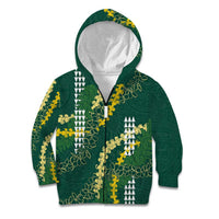 Hawaii Aloha Kakau Kid Hoodie Green Puakenikeni and Maile Lei Twist LT7 Zip Hoodie Green - Polynesian Pride