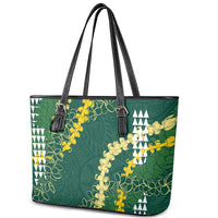 Hawaii Aloha Kakau Leather Tote Bag Green Puakenikeni and Maile Lei Twist LT7 - Polynesian Pride