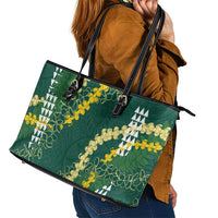 Hawaii Aloha Kakau Leather Tote Bag Green Puakenikeni and Maile Lei Twist LT7 - Polynesian Pride