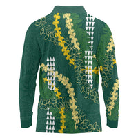 Hawaii Aloha Kakau Long Sleeve Polo Shirt Green Puakenikeni and Maile Lei Twist LT7 - Polynesian Pride