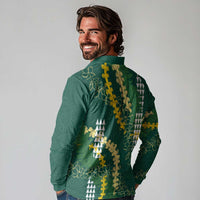 Hawaii Aloha Kakau Long Sleeve Polo Shirt Green Puakenikeni and Maile Lei Twist LT7 - Polynesian Pride