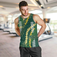 Hawaii Aloha Kakau Men Tank Top Green Puakenikeni and Maile Lei Twist LT7 Green - Polynesian Pride
