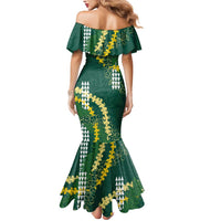 Hawaii Aloha Kakau Mermaid Dress Green Puakenikeni and Maile Lei Twist LT7 - Polynesian Pride