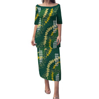 Hawaii Aloha Kakau Puletasi Green Puakenikeni and Maile Lei Twist LT7 Long Dress Green - Polynesian Pride