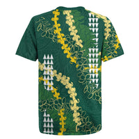 Hawaii Aloha Kakau Rugby Jersey Green Puakenikeni and Maile Lei Twist LT7 - Polynesian Pride