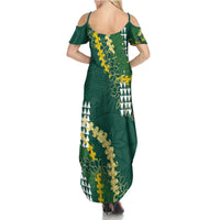 Hawaii Aloha Kakau Summer Maxi Dress Green Puakenikeni and Maile Lei Twist LT7 - Polynesian Pride