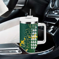 Hawaii Aloha Kakau Tumbler With Handle Green Puakenikeni and Maile Lei Twist LT7 - Polynesian Pride
