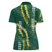 Hawaii Aloha Kakau Women Polo Shirt Green Puakenikeni and Maile Lei Twist LT7 - Polynesian Pride