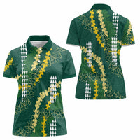 Hawaii Aloha Kakau Women Polo Shirt Green Puakenikeni and Maile Lei Twist LT7 - Polynesian Pride