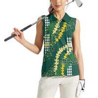 Hawaii Aloha Kakau Women Sleeveless Polo Shirt Green Puakenikeni and Maile Lei Twist LT7 - Polynesian Pride