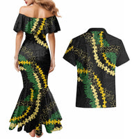 Hawaii Puakenikeni - Maile Lei Couples Matching Mermaid Dress and Hawaiian Shirt Obsidian Black LT7 - Polynesian Pride
