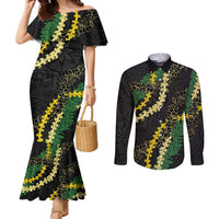 Hawaii Puakenikeni - Maile Lei Couples Matching Mermaid Dress and Long Sleeve Button Shirt Obsidian Black LT7 Black - Polynesian Pride