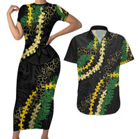 Hawaii Puakenikeni - Maile Lei Couples Matching Short Sleeve Bodycon Dress and Hawaiian Shirt Obsidian Black LT7 Black - Polynesian Pride