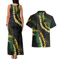 Hawaii Puakenikeni - Maile Lei Couples Matching Tank Maxi Dress and Hawaiian Shirt Obsidian Black LT7 - Polynesian Pride